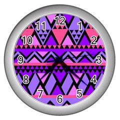 Seamless Purple Pink Pattern Wall Clock (silver)