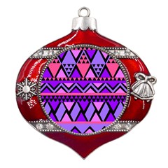 Seamless Purple Pink Pattern Metal Snowflake And Bell Red Ornament by Hannah976