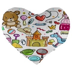 Baby Equipment Child Sketch Hand Large 19  Premium Flano Heart Shape Cushions by Hannah976