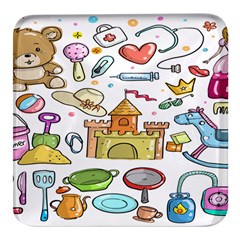 Baby Equipment Child Sketch Hand Square Glass Fridge Magnet (4 Pack) by Hannah976