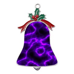 Purple Pattern Background Structure Metal Holly Leaf Bell Ornament by Hannah976