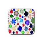 Inks Drops Black Colorful Paint Rubber Coaster (Square) Front