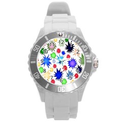 Inks Drops Black Colorful Paint Round Plastic Sport Watch (l) by Hannah976