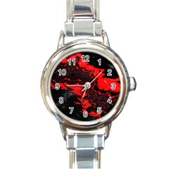 Red Black Fractal Mandelbrot Art Wallpaper Round Italian Charm Watch by Hannah976