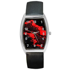 Red Black Fractal Mandelbrot Art Wallpaper Barrel Style Metal Watch by Hannah976