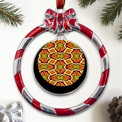 Geometry Shape Retro Trendy Symbol Metal Red Ribbon Round Ornament by Hannah976