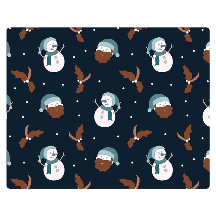 Santa Snowman Two Sides Premium Plush Fleece Blanket (Medium)