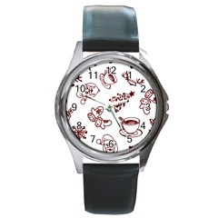 Red And White Christmas Breakfast  Round Metal Watch