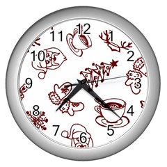 Red And White Christmas Breakfast  Wall Clock (Silver)