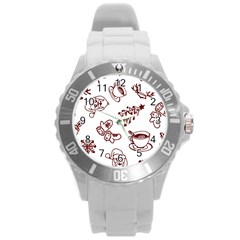 Red And White Christmas Breakfast  Round Plastic Sport Watch (L)