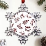 Red And White Christmas Breakfast  Metal Large Snowflake Ornament Front