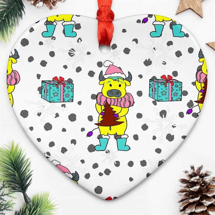 Little Bull Wishes You A Merry Christmas  Heart Ornament (Two Sides)