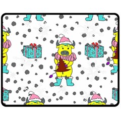 Little Bull Wishes You A Merry Christmas  Fleece Blanket (medium)