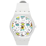 Little Bull Wishes You A Merry Christmas  Round Plastic Sport Watch (M) Front