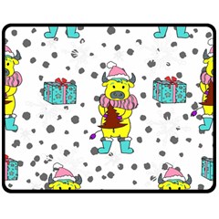 Little Bull Wishes You A Merry Christmas  Two Sides Fleece Blanket (Medium)