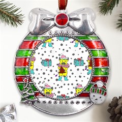 Little Bull Wishes You A Merry Christmas  Metal X Mas Ribbon With Red Crystal Round Ornament