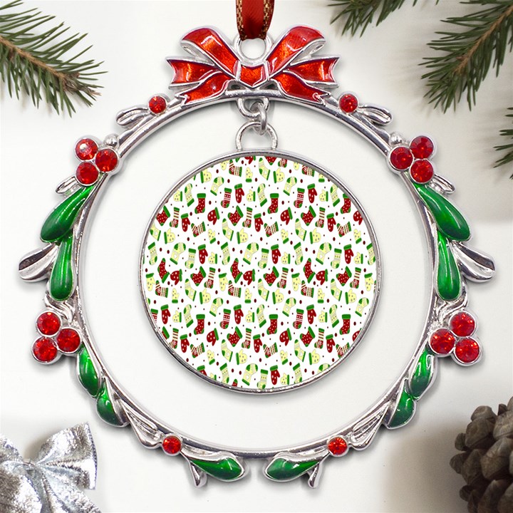 Warm Christmas  Metal X mas Wreath Ribbon Ornament