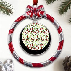 Warm Christmas  Metal Red Ribbon Round Ornament by ConteMonfrey