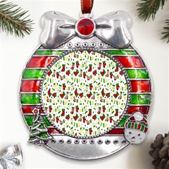 Warm Christmas  Metal X mas Ribbon With Red Crystal Round Ornament