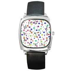 Star Random Background Scattered Square Metal Watch