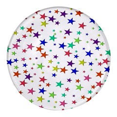 Star Random Background Scattered Round Glass Fridge Magnet (4 Pack) by Hannah976