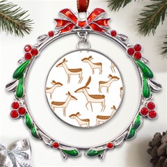 Seamless Deer Pattern Design Metal X mas Wreath Ribbon Ornament