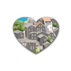 Village Place Portugal Landscape Rubber Heart Coaster (4 Pack)