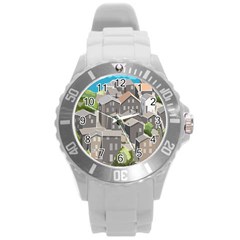 Village Place Portugal Landscape Round Plastic Sport Watch (l) by Hannah976