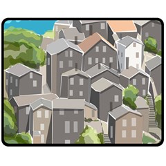 Village Place Portugal Landscape Two Sides Fleece Blanket (medium) by Hannah976