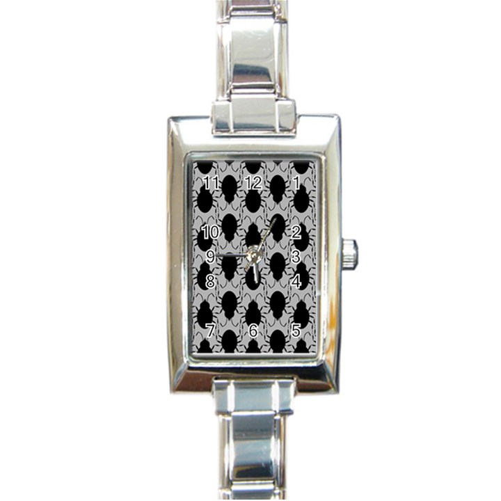 Pattern Beetle Insect Black Grey Rectangle Italian Charm Watch