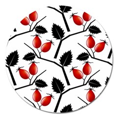 Rose Hip Pattern Branches Autumn Magnet 5  (round) by Hannah976