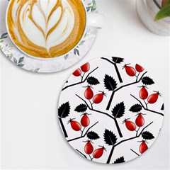 Rose Hip Pattern Branches Autumn Uv Print Round Tile Coaster by Hannah976