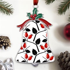 Rose Hip Pattern Branches Autumn Metal Holly Leaf Bell Ornament by Hannah976