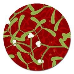 Mistletoe Christmas Texture Advent Magnet 5  (Round)