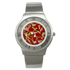 Mistletoe Christmas Texture Advent Stainless Steel Watch by Hannah976