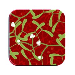 Mistletoe Christmas Texture Advent Square Metal Box (black) by Hannah976