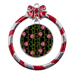 Rose Abstract Rose Garden Metal Red Ribbon Round Ornament by Hannah976