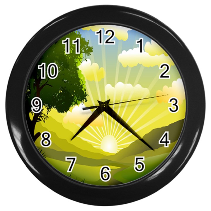 Wallpaper Background Landscape Wall Clock (Black)