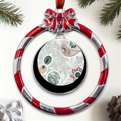 Peisles Pattern Module Design Metal Red Ribbon Round Ornament by Hannah976