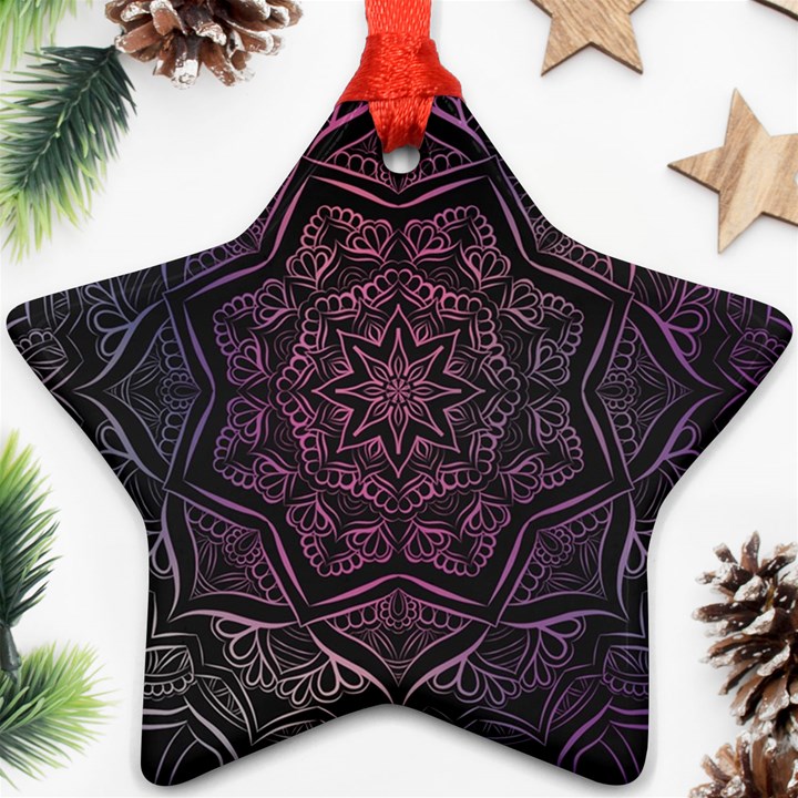 Mandala Neon Symmetric Symmetry Star Ornament (Two Sides)