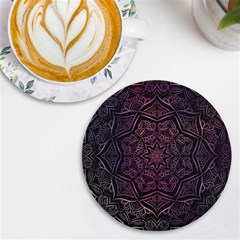 Mandala Neon Symmetric Symmetry Uv Print Round Tile Coaster by Hannah976