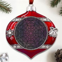 Mandala Neon Symmetric Symmetry Metal Snowflake And Bell Red Ornament by Hannah976