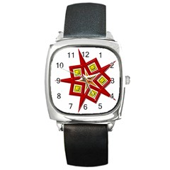 Pattern Tile Decorative Design Star Square Metal Watch by Hannah976