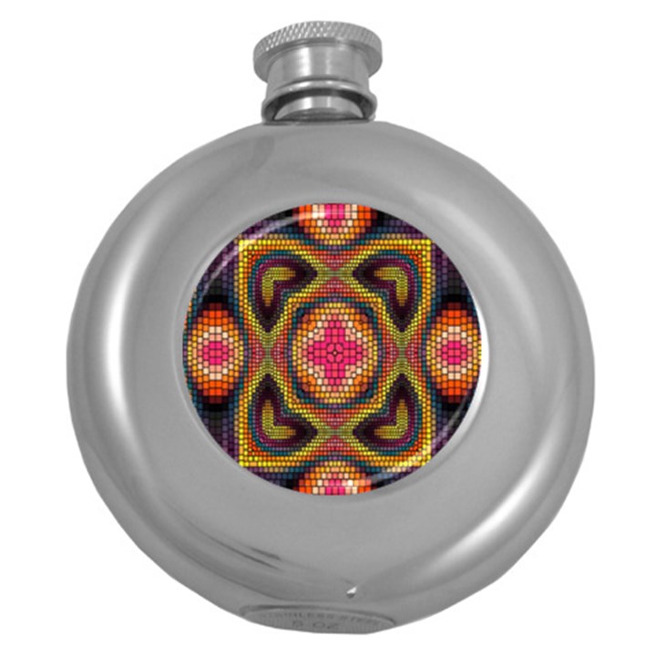 Kaleidoscope Art Pattern Ornament Round Hip Flask (5 oz)