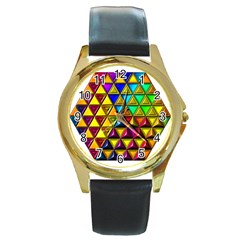 Cube Diced Tile Background Image Round Gold Metal Watch by Hannah976