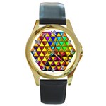 Cube Diced Tile Background Image Round Gold Metal Watch Front