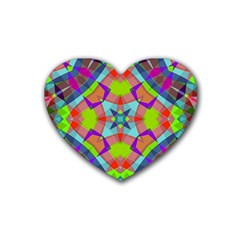 Farbenpracht Kaleidoscope Pattern Rubber Heart Coaster (4 Pack)