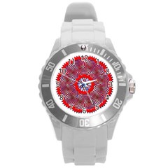 Tile Pattern Background Image Round Plastic Sport Watch (l) by Hannah976