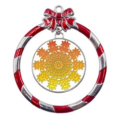 Mandala Background Image Ornament Metal Red Ribbon Round Ornament