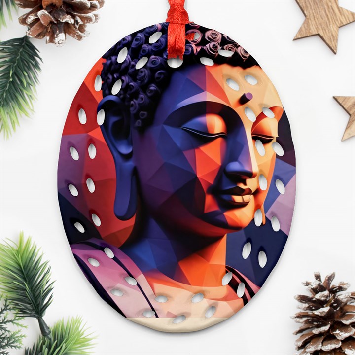 Let That Shit Go Buddha Low Poly (6) Oval Filigree Ornament (Two Sides)